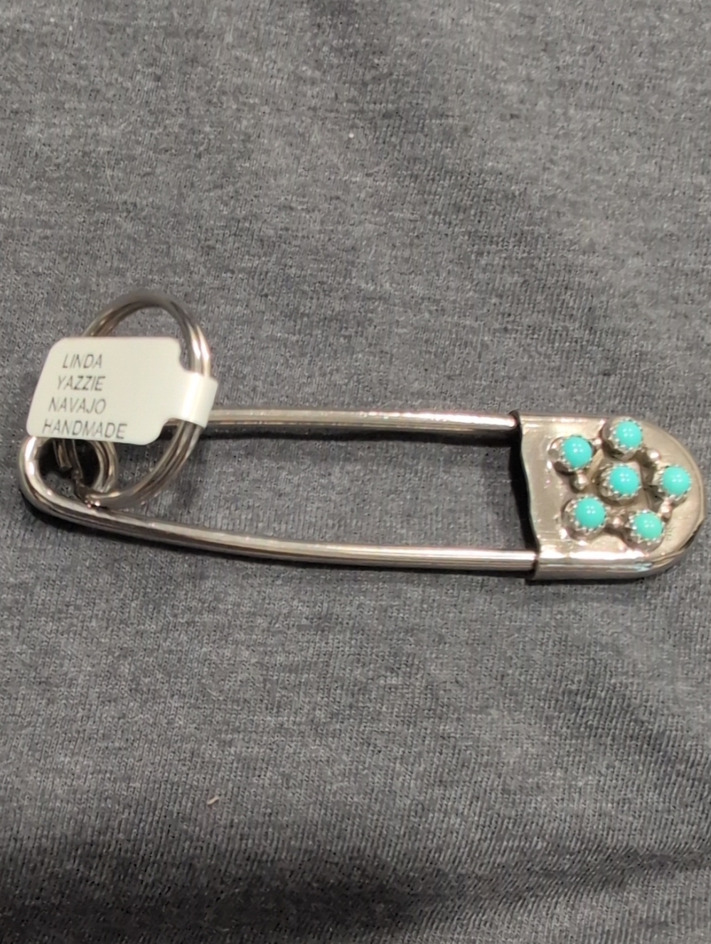Silver Safety Pin Key Ring with Turquoise